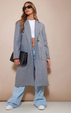 Grey Marl Patch Pocket Wool Look Coat