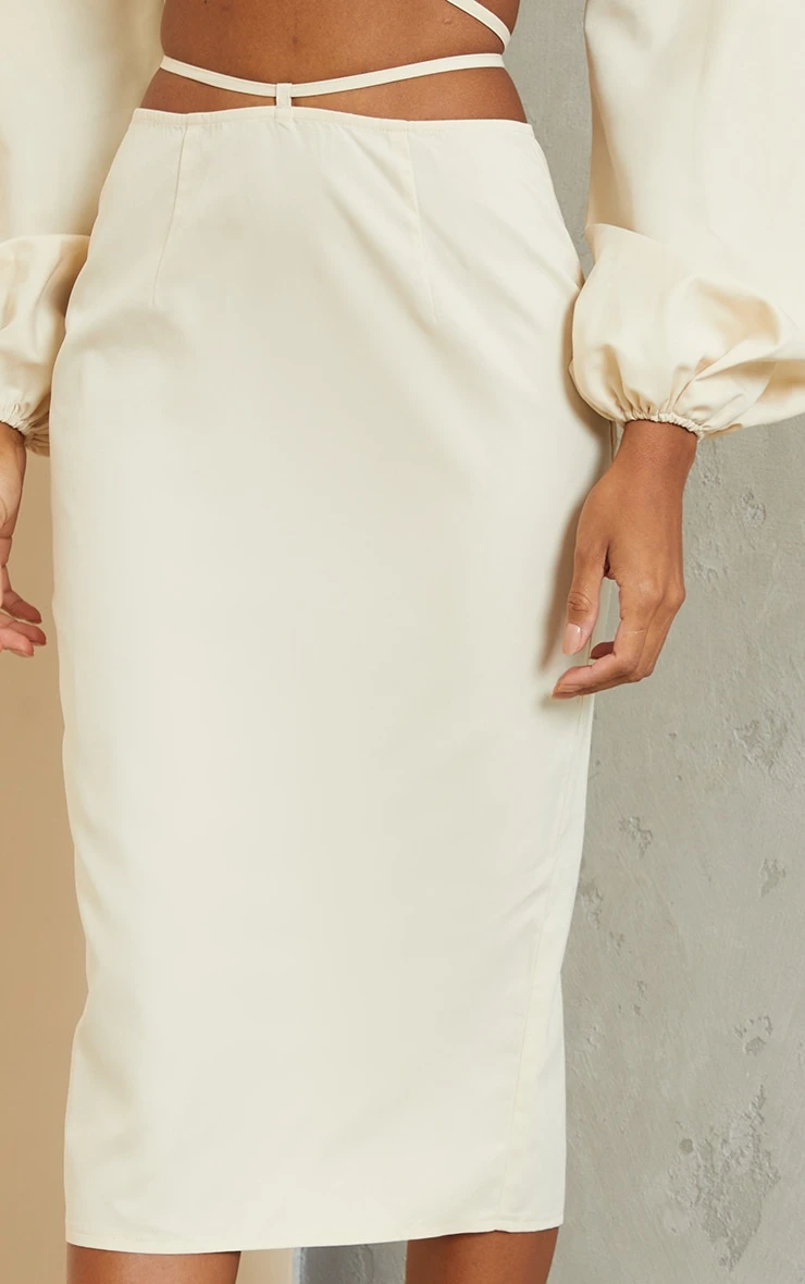Cream Woven Tie Waist Midi Skirt 4 Cream Woven Tie Waist Midi Skirt - Image 4