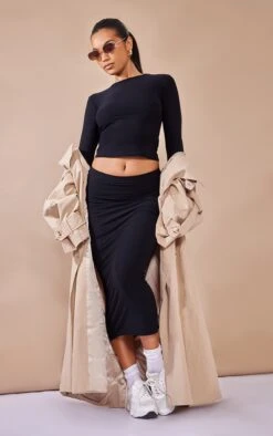 Black Soft Touch Midi Skirt