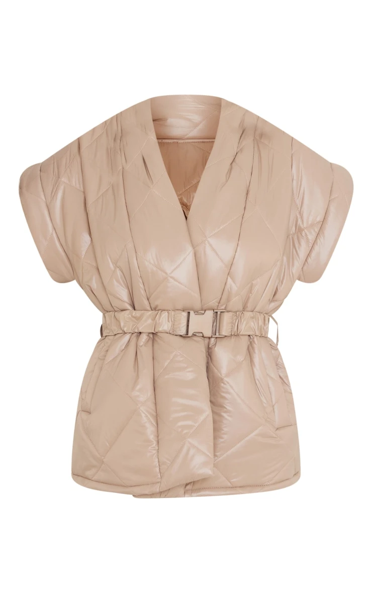 Taupe Belted Diamond Quilted Gilet 5 Taupe Belted Diamond Quilted Gilet - Image 5