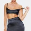 Black Satin High Waist Mini Skirt