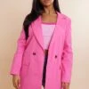 Pink Premium Cotton Double Breasted Flap Pocket Oversized Blazer
