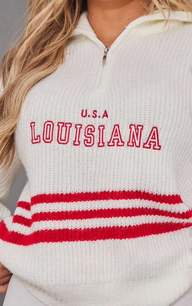 White Lousiana Varsity Half Zip Knit Jumper 4 White Lousiana Varsity Half Zip Knit Jumper - Image 4
