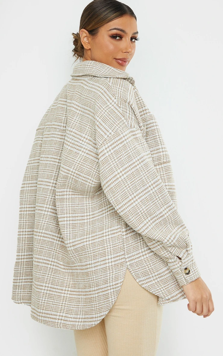 Maternity Camel Dogtooth Brushed Check Shacket 3 Maternity Camel Dogtooth Brushed Check Shacket - Image 3