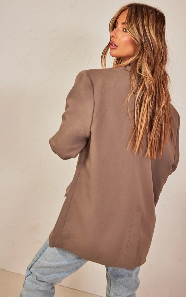 Taupe Boxy Oversized Drop Shoulder Dad Blazer 2 Taupe Boxy Oversized Drop Shoulder Dad Blazer - Image 2