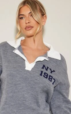 Grey Marl Oversized Collared Knitted NY Jacquard Jumper -Modern Wear Boutique fabd7345dd3d1ff221317a99ddefa257cd7970bc cnb9437 4