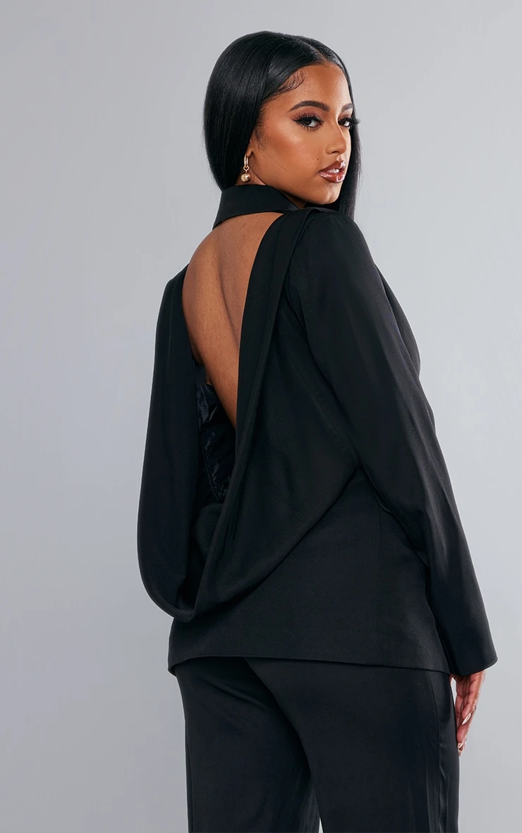 Black Draped Open Back Blazer 1 Black Draped Open Back Blazer