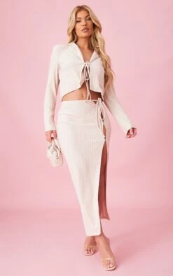 Sand Textured Tie Side Midi Skirt