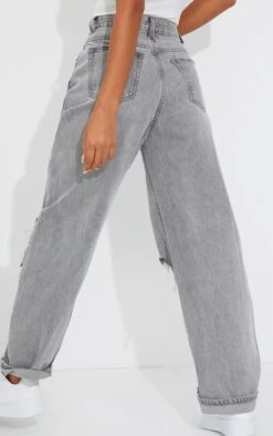 PRETTYLITTLETHING Washed Grey Open Knee Ripped Turn Up Boyfriend Jeans -Modern Wear Boutique fafe75861d2d9303100b5b67646ef78254458e31 cmm4760 3