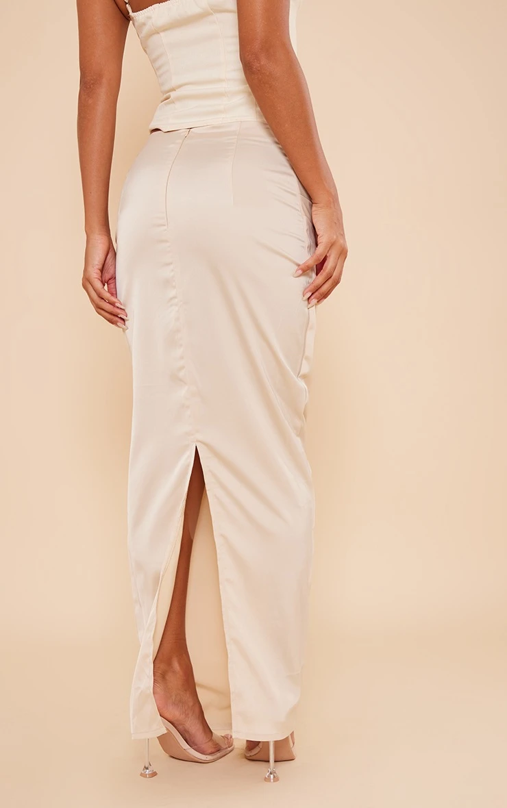 Champagne Satin Cowl Front Maxi Skirt 3 Champagne Satin Cowl Front Maxi Skirt - Image 3